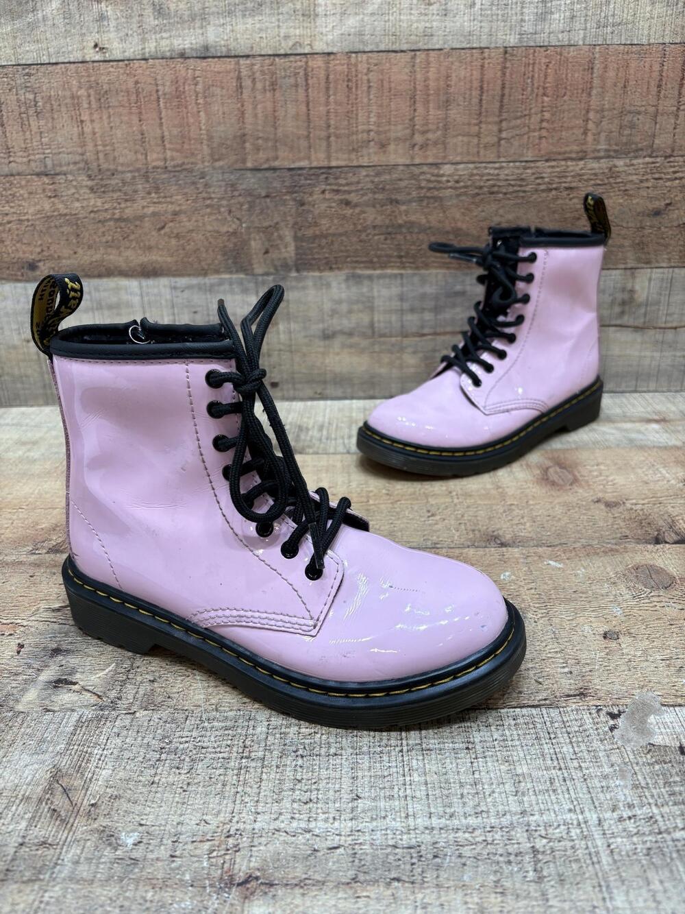 Dr. Martens Boots Kids Size 2 33 Pink Patent Leather 1460 J Ankle Lace Up Combat